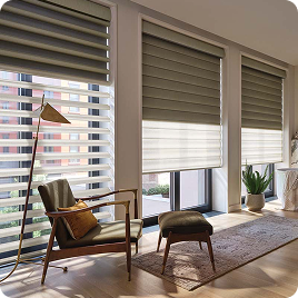 Layered shades installed in a modern living room